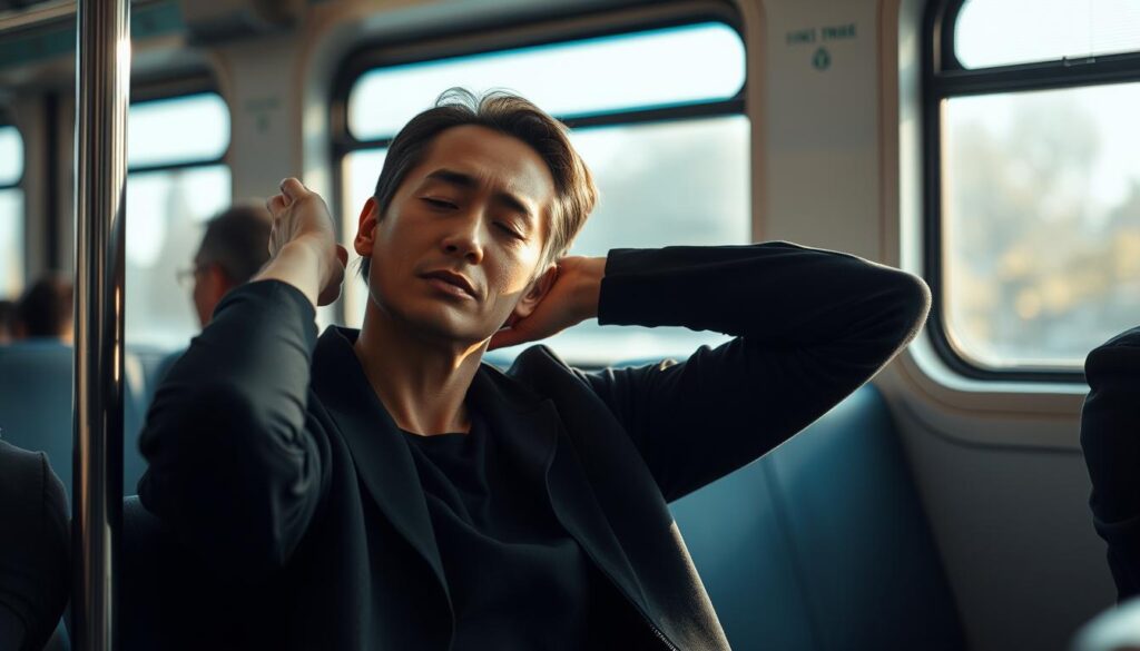 discreet stretching on public transport