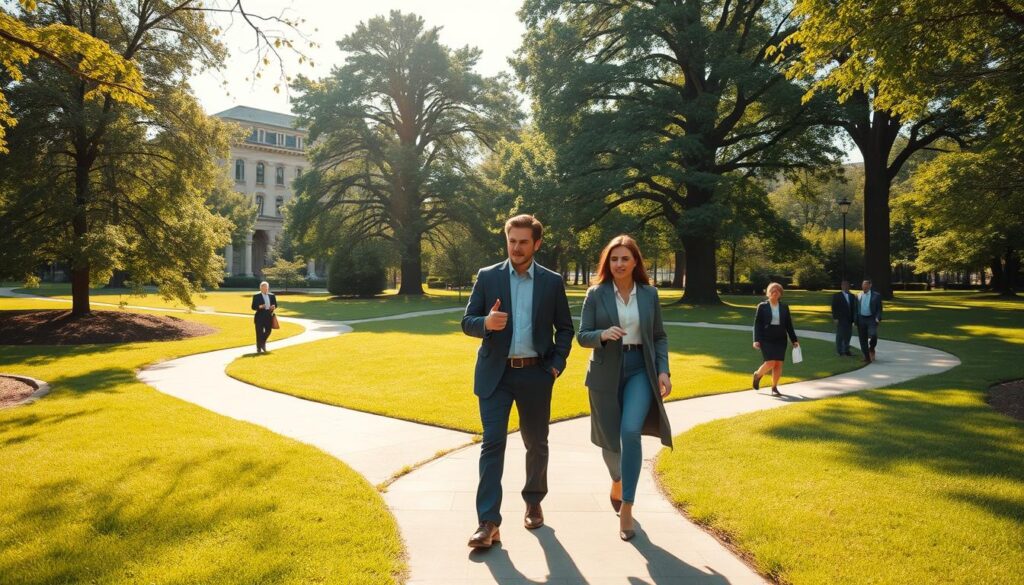 walking meetings in a park setting